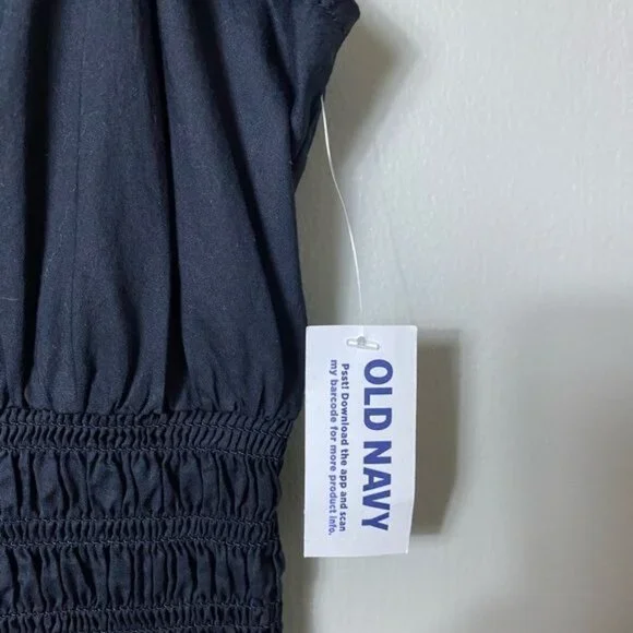 Old Navy Fit & Flare Sleeveless Tie-Shoulder Smocked Maxi Dress Size L New Black - Picture 11 of 13